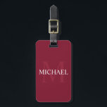 Personalisiertes Monogramm und Name Burgund Red Gepäckanhänger<br><div class="desc">Personalisierte Monogramm- und Namensschilder weisen personalisierten Namen in Weiß und Monogramm auf,  die in hellbordeauxroter Farbe als Hintergrund,  im klassischen Serifenstil,  auf bordeauxrotem Hintergrund gehalten sind.

Perfekt als Urlaubsgeschenk,  Vatertagsgeschenk,  vielen Dank für Trauzeuge und Geschenk für alle besondere Anlässe.</div>