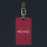 Personalisiertes Monogramm und Name Burgund Red Gepäckanhänger<br><div class="desc">Personalisierte Monogramm- und Namensschilder weisen personalisierten Namen in Weiß und Monogramm auf,  die in hellbordeauxroter Farbe als Hintergrund,  im klassischen Serifenstil,  auf bordeauxrotem Hintergrund gehalten sind.

Perfekt als Urlaubsgeschenk,  Vatertagsgeschenk,  vielen Dank für Trauzeuge und Geschenk für alle besondere Anlässe.</div>