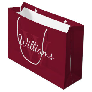 Personalisiertes Monogramm und Name Burgund Red Große Geschenktüte