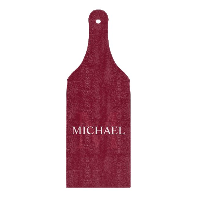 Personalisiertes Monogramm und Name Burgund Red Schneidebrett (Vorderseite)