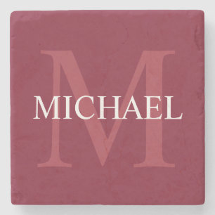 Personalisiertes Monogramm und Name Burgund Red Steinuntersetzer