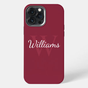 Personalisiertes Monogramm und Name Burgunderrot iPhone 13 Pro Max Hülle