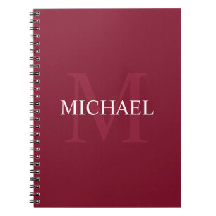 Personalisiertes Monogramm und Name Burgunderrot Notizblock