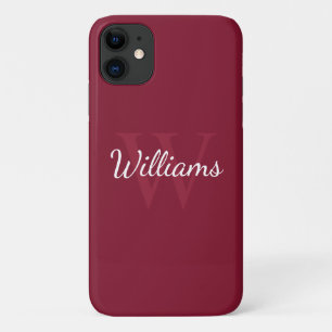 Personalisiertes Monogramm und Name Burgundy Red Case-Mate iPhone Hülle