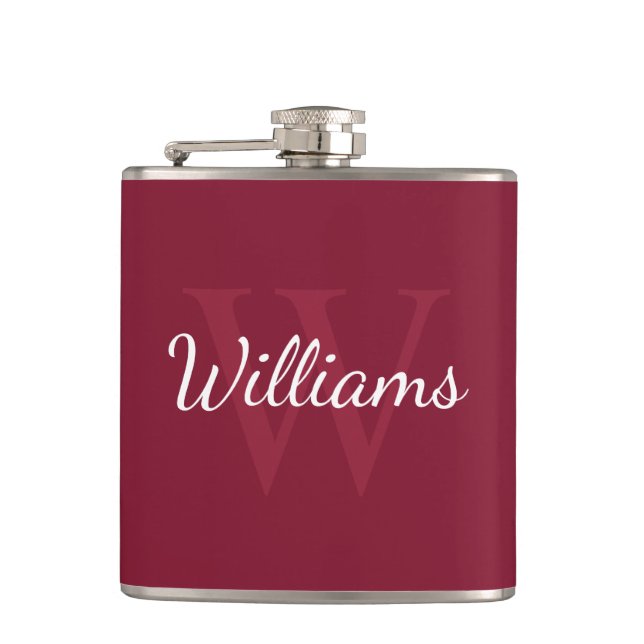 Personalisiertes Monogramm und Name Burgundy Red Flachmann (Vorderseite)