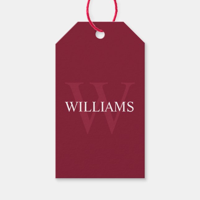 Personalisiertes Monogramm und Name Burgundy Red Geschenkanhänger (Vorderseite)