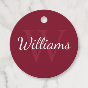 Personalisiertes Monogramm und Name Burgundy Red Geschenkanhänger