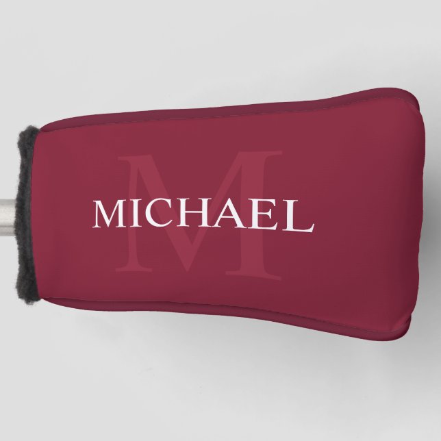 Personalisiertes Monogramm und Name Burgundy Red Golf Headcover (Vorderseite)