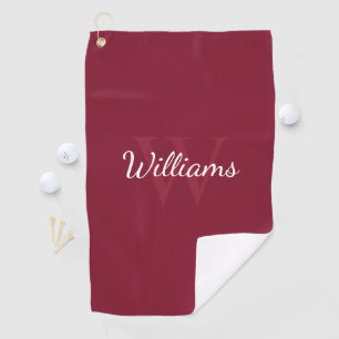 Personalisiertes Monogramm und Name Burgundy Red Golfhandtuch