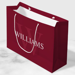 Personalisiertes Monogramm und Name Burgundy Red Große Geschenktüte