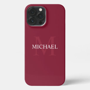 Personalisiertes Monogramm und Name Burgundy Red iPhone 13 Pro Max Hülle