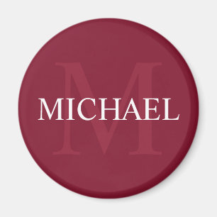 Personalisiertes Monogramm und Name Burgundy Red Magnet