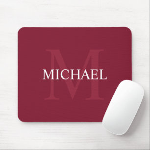 Personalisiertes Monogramm und Name Burgundy Red Mousepad