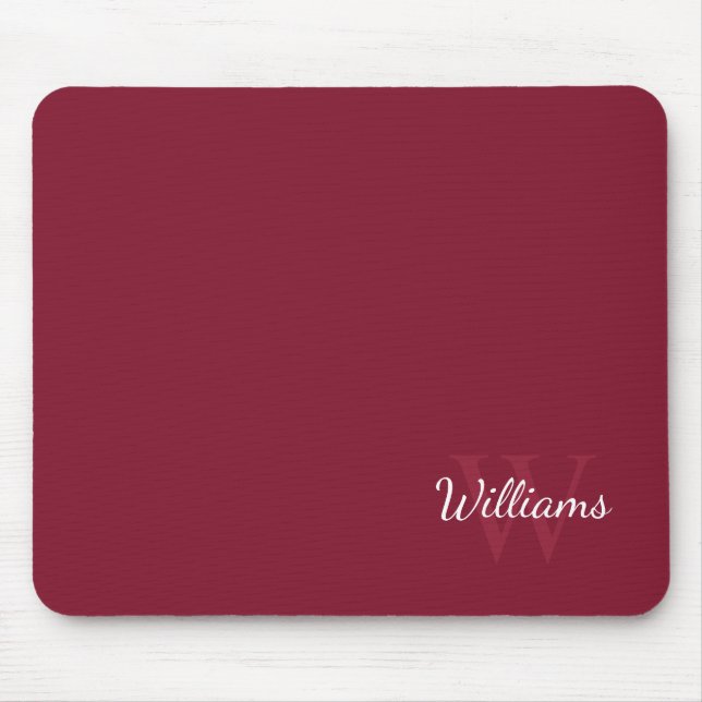 Personalisiertes Monogramm und Name Burgundy Red Mousepad (Vorne)