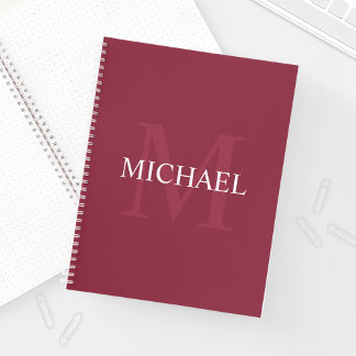 Personalisiertes Monogramm und Name Burgundy Red Notizbuch