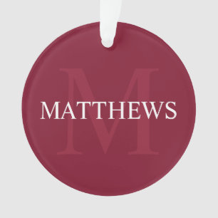 Personalisiertes Monogramm und Name Burgundy Red Ornament