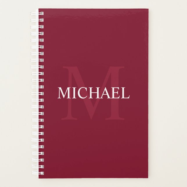 Personalisiertes Monogramm und Name Burgundy Red Planer (Vorderseite)