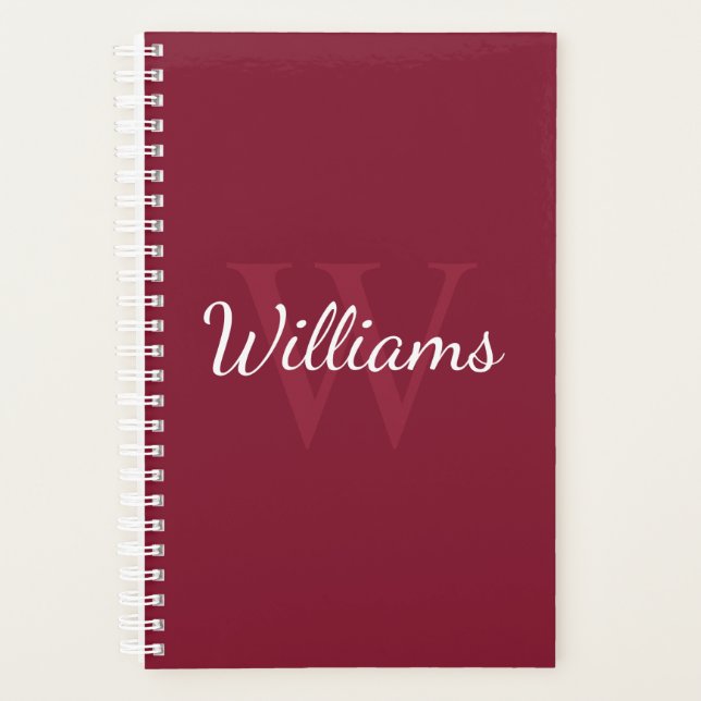 Personalisiertes Monogramm und Name Burgundy Red Planer (Vorderseite)