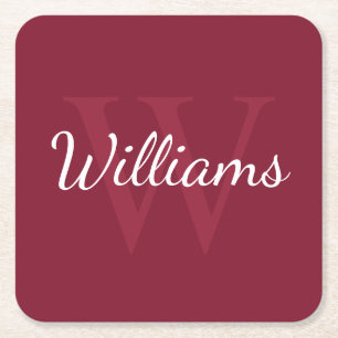 Personalisiertes Monogramm und Name Burgundy Red Rechteckiger Pappuntersetzer