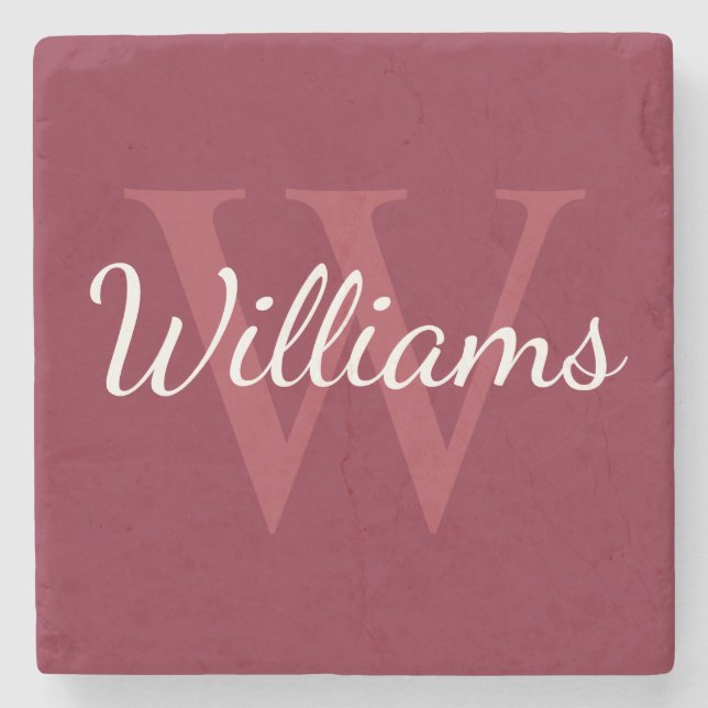 Personalisiertes Monogramm und Name Burgundy Red Steinuntersetzer (Vorderseite)