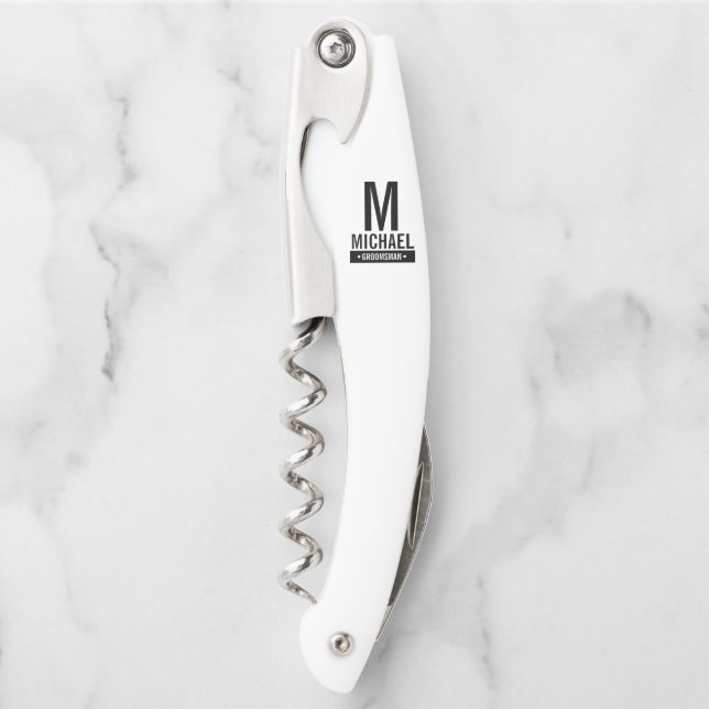 Personalisiertes Monogramm und Name des Trauzeugen Kellnermesser (Vorderseite)