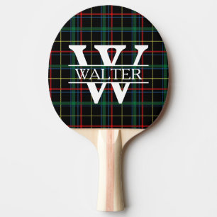 Personalisiertes Monogramm und Name Dunkel Kariert Tischtennis Schläger