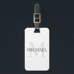 Personalisiertes Monogramm und Name Gepäckanhänger<br><div class="desc">Personalisierte Monogramm- und Namensgeber weist personalisierten Namen in Grau und Monogramm in hellgrau als Hintergrund auf,  im klassischen Serifenstil,  auf weißem Hintergrund.

Perfekt als Urlaubsgeschenk,  Vatertagsgeschenk,  vielen Dank für Trauzeuge und Geschenk für alle besondere Anlässe.</div>