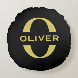 Personalisiertes Monogramm und Name in Schwarz und Rundes Kissen