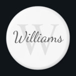 Personalisiertes Monogramm und Name Magnet<br><div class="desc">Personalisiertes Monogramm und Namensgeschenk enthält personalisierte Namen im Stil eines Schriftartes mit grauem Skript und Monogramm im hellgrauen Serif-Schriftart-Stil als Hintergrund,  auf weißem Hintergrund. Perfekt als Feriengeschenk,  Familienvorzüge und Geschenk für alle besondere Anlässe,  Wiedersehen.</div>