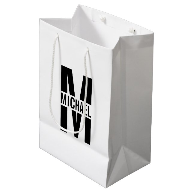 Personalisiertes Monogramm und Name Medium Geschen Mittlere Geschenktüte (Vorderseite Schrägansicht)