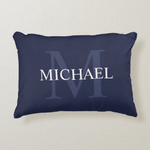 Personalisiertes Monogramm und Name Navy Blau Dekokissen