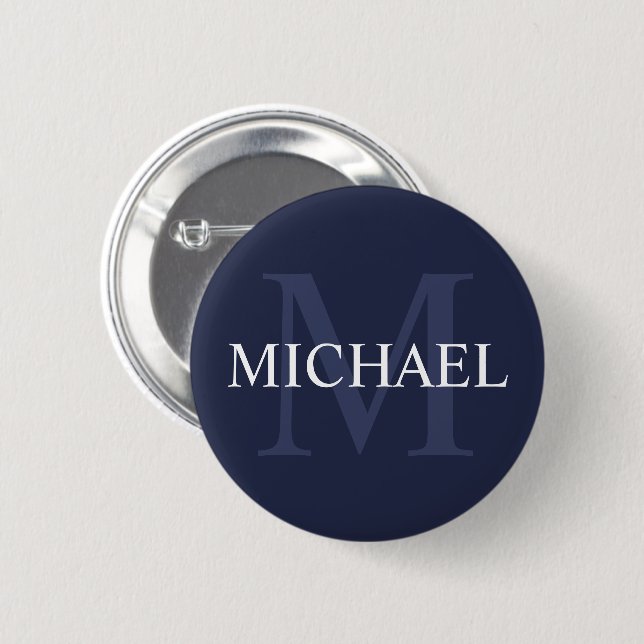 Personalisiertes Monogramm und Name Navy Blue Button (Vorne & Hinten)