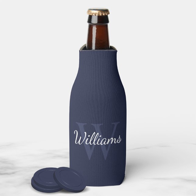Personalisiertes Monogramm und Name Navy Blue Flaschenkühler (Von Creator hochgeladen)