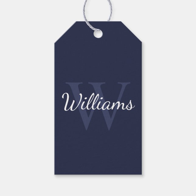 Personalisiertes Monogramm und Name Navy Blue Geschenkanhänger (Vorderseite)