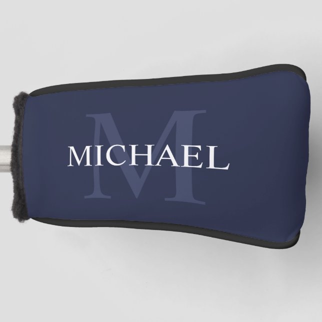 Personalisiertes Monogramm und Name Navy Blue Golf Headcover (Vorderseite)