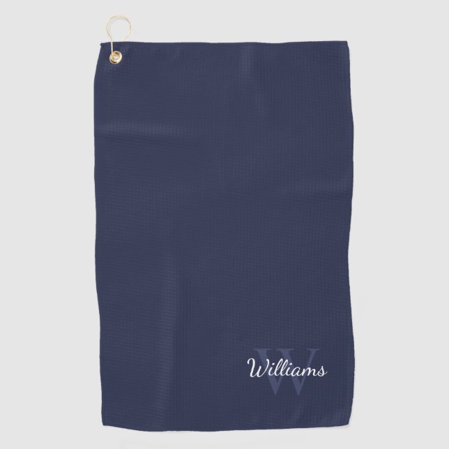 Personalisiertes Monogramm und Name Navy Blue Golfhandtuch (Vorderseite)