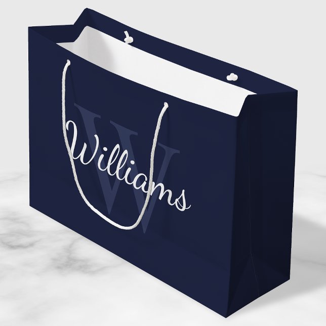 Personalisiertes Monogramm und Name Navy Blue Große Geschenktüte (Von Creator hochgeladen)