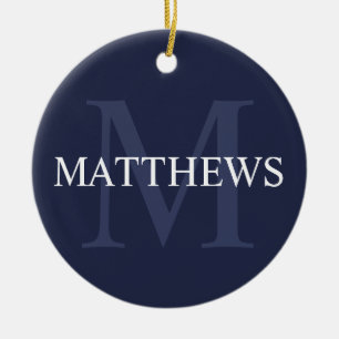 Personalisiertes Monogramm und Name Navy Blue Keramik Ornament