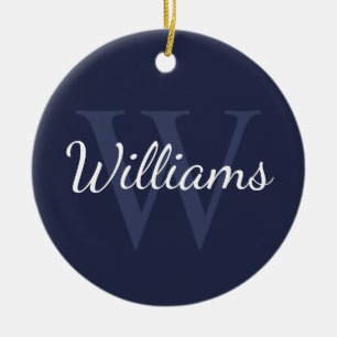 Personalisiertes Monogramm und Name Navy Blue Keramik Ornament