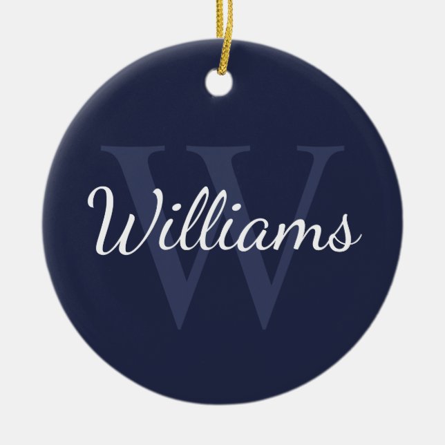 Personalisiertes Monogramm und Name Navy Blue Keramik Ornament (Vorne)