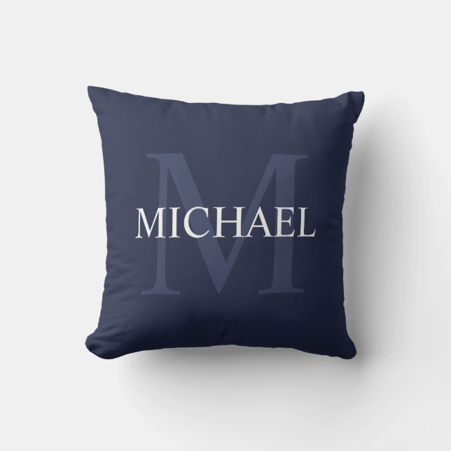 Personalisiertes Monogramm und Name Navy Blue Kissen (Vorderseite)