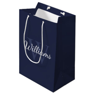 Personalisiertes Monogramm und Name Navy Blue Mittlere Geschenktüte