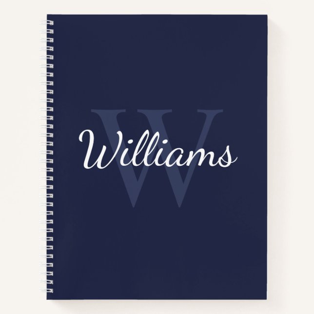 Personalisiertes Monogramm und Name Navy Blue Notizbuch (Vorderseite)