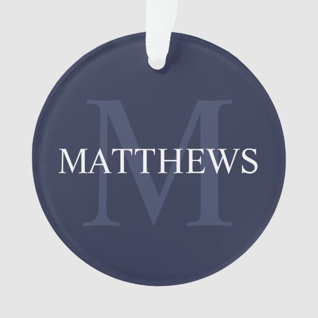 Personalisiertes Monogramm und Name Navy Blue Ornament (Vorderseite)