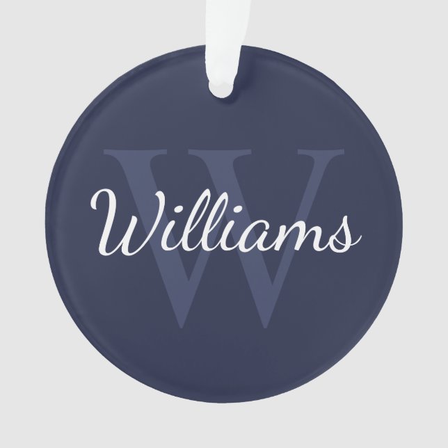 Personalisiertes Monogramm und Name Navy Blue Ornament (Vorderseite)