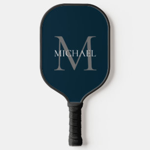 Personalisiertes Monogramm und Name Navy Blue Pickleball Schläger