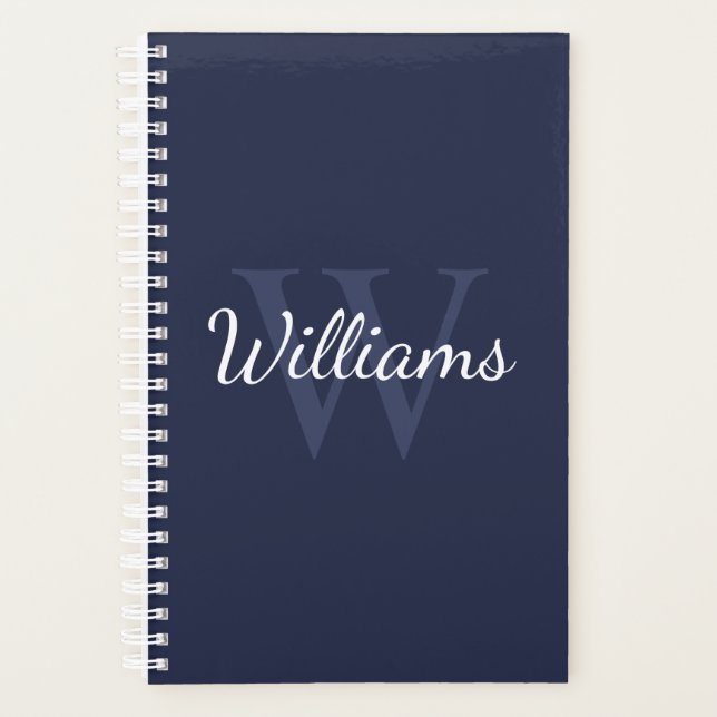 Personalisiertes Monogramm und Name Navy Blue Planer (Vorderseite)