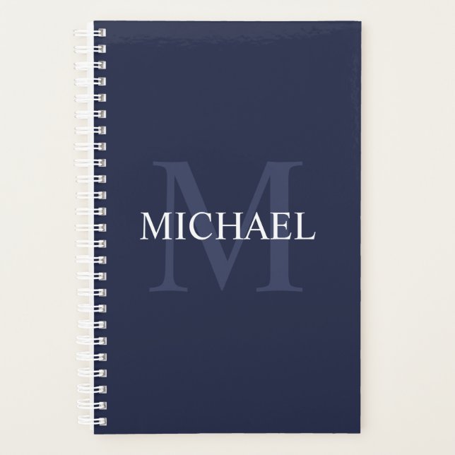Personalisiertes Monogramm und Name Navy Blue Planer (Vorderseite)