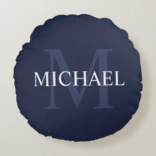 Personalisiertes Monogramm und Name Navy Blue Rundes Kissen
