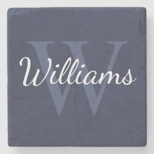 Personalisiertes Monogramm und Name Navy Blue Steinuntersetzer